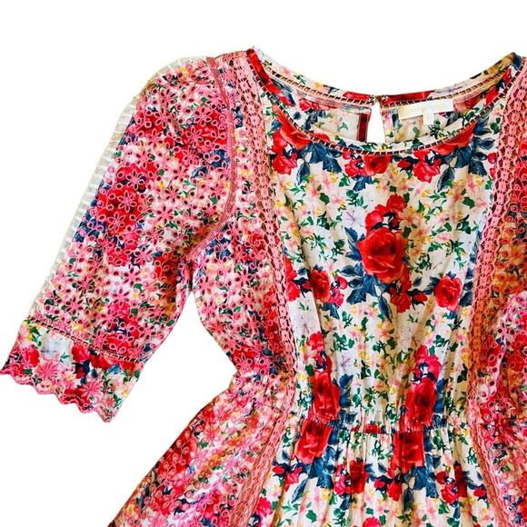 LoveShackFancy Women’s Sz M Novalie Dress in Rush of Red Mini Floral Lace - Picture 4 of 16